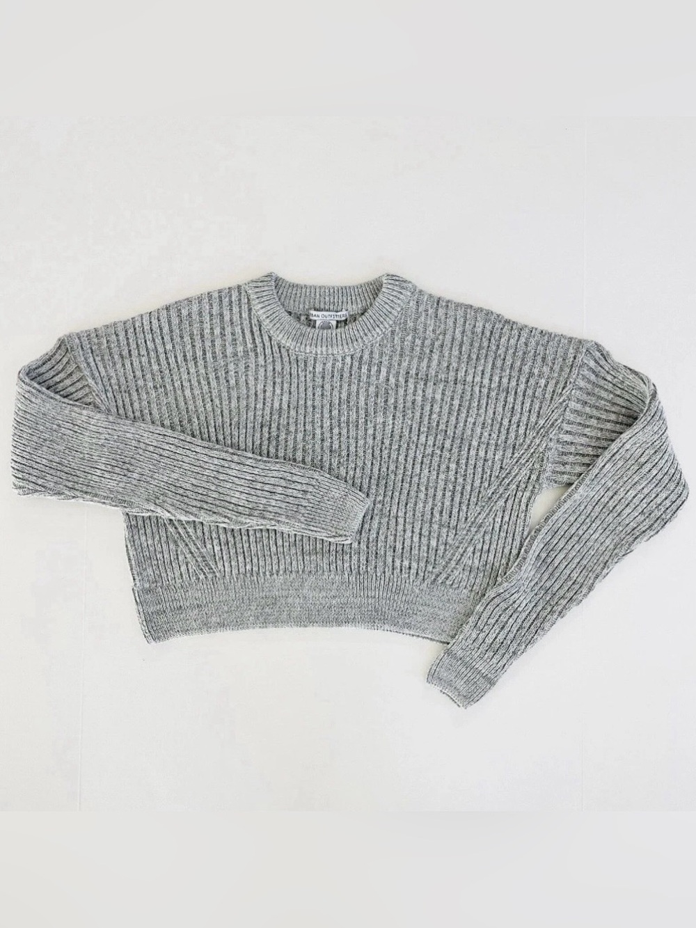 Urban Outfitters Big Sur Top Sweater Small Gray Rib Knit Cropped Long Sleeves